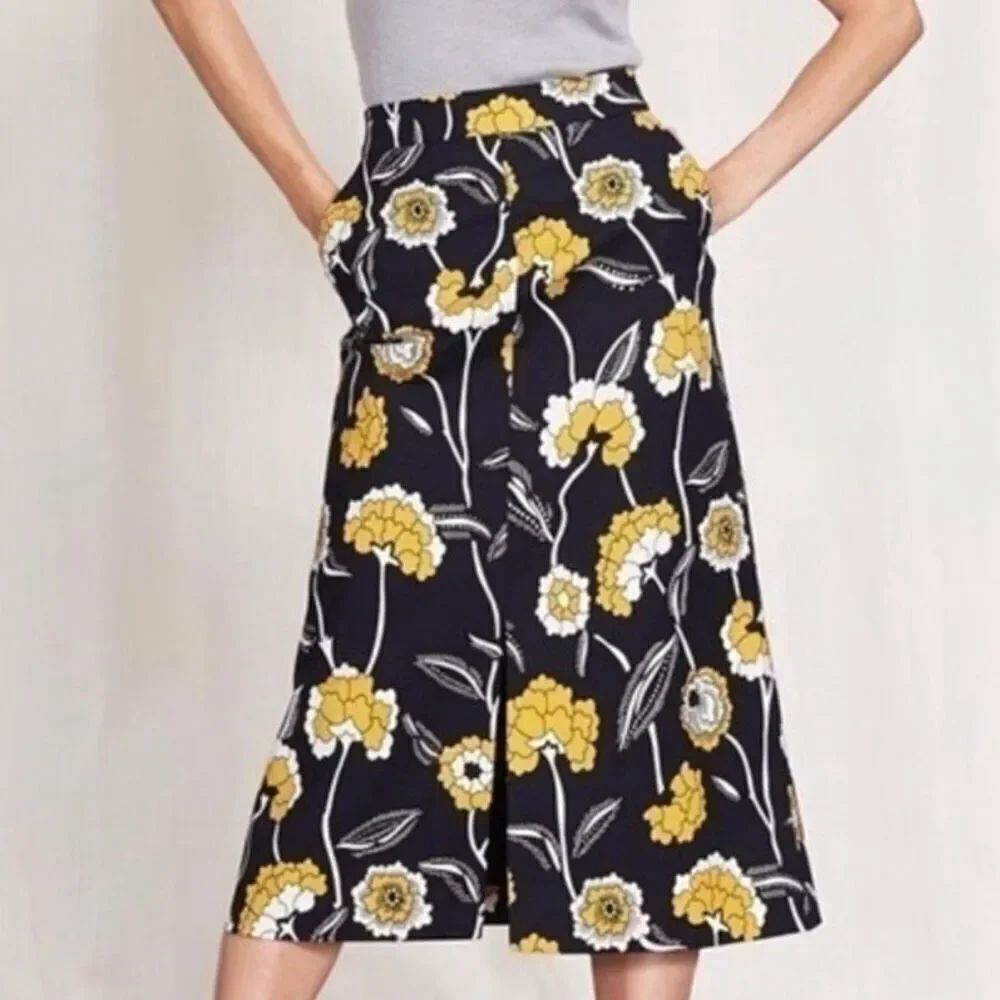 Boden Riviera 6R Floral A-line Skirt Blue Marigold White